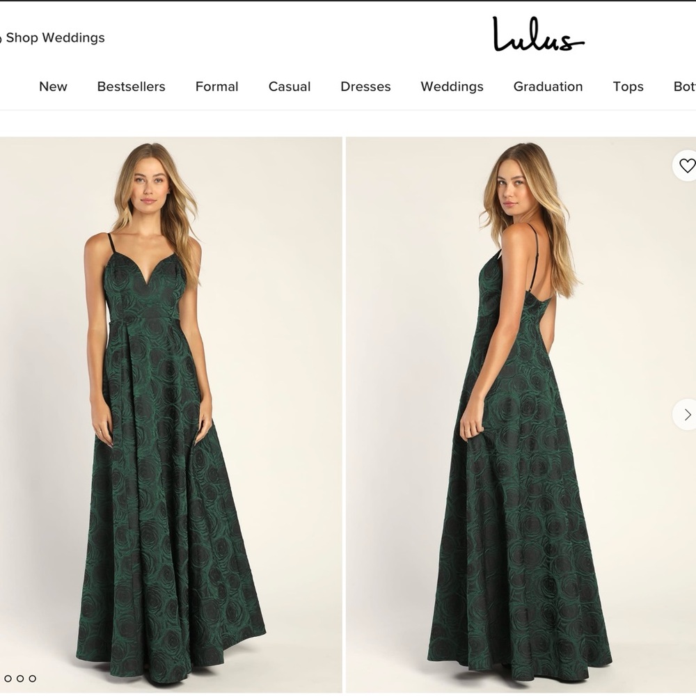 Lulu’s Elegant Energy Black and Green Floral Jacquard Maxi Dress - M